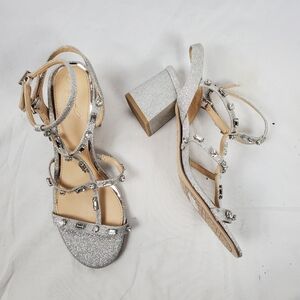 Jewel By Badgley Mischka‎ Ana Silver Glitter Block Heel